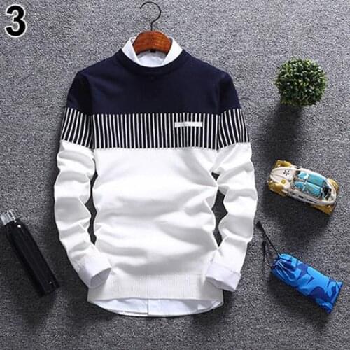 Sweater Men Casual V-Neck Pullover Mens Autumn Fashion Casual Strip Color Block Knitwear Pullover Sweater Mens Sweaters Top