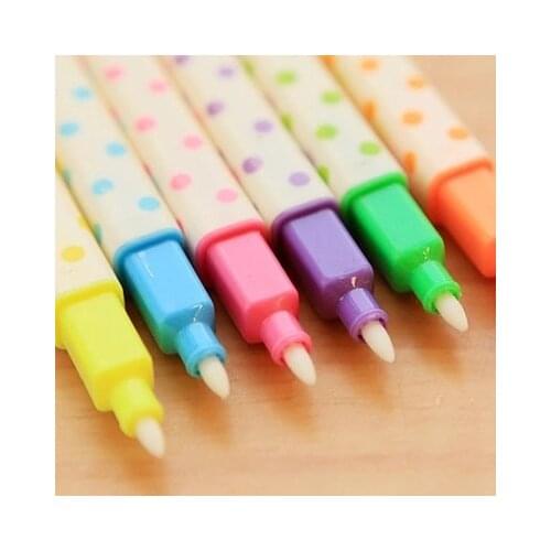 6pcs color Highlighter with dot Highlighter erasable Colour marker Set auger stone 16cm length double head free shipping