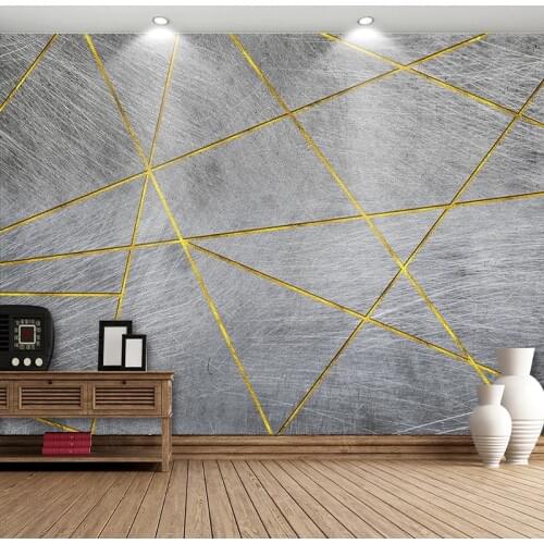 Custom Any Size Mural Wallpaper 3D Golden Line Grey Cement Wall Geometric Wall Paper Living Room Bedroom Retro Abstract Frescoes