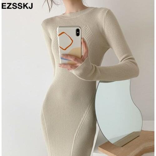 Sexy Autumn Winter long thick Sweater Dress Women O-NECK Sleeve Slim maix Dress female girl warm dress