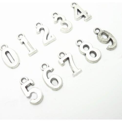10 Pcs Alloy 0-9 Numbers Pendants Vintage Number Decor Jewelry Making Accessory