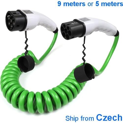 EV Charging Spring Cable 32A 7.2KW 1 Phase for Electric Vehicle Charger Station Type 2 Coiled Cord Female to Male Plug