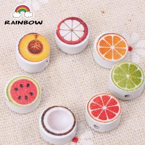 Mixed Colors Fruit Painted Pattern Wooden Material Round Shape Spacer Beads For Jewelry Making DIY Accessory 10mm 50pcs
