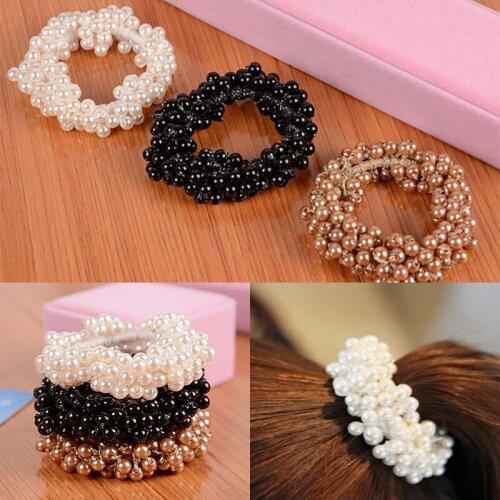 New Women Girls Elegant Colorful All Pearls Elastic Hair Bands Sweet Hair Ornament Headband Scrunchie Fashion Hair Accessories