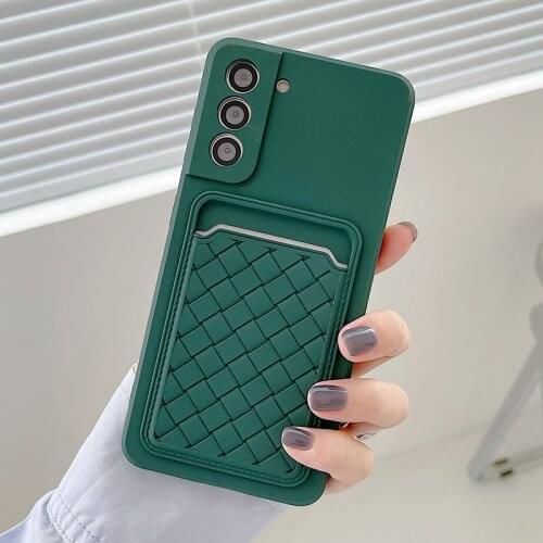 Luxury Woven Grid Pattern Card Holder Phone Case For Samsung S21 S20 Plus Ultra A51 A52 A71 M31S Bumper Shockproof Soft Cover
