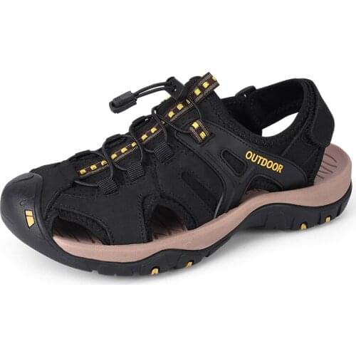 Men Closed Toe Sandals Summer Outdoor Beach Leisure Shoes Genuine Leather Water Shoes 2021 39-44 New Brand Comfortable Designers