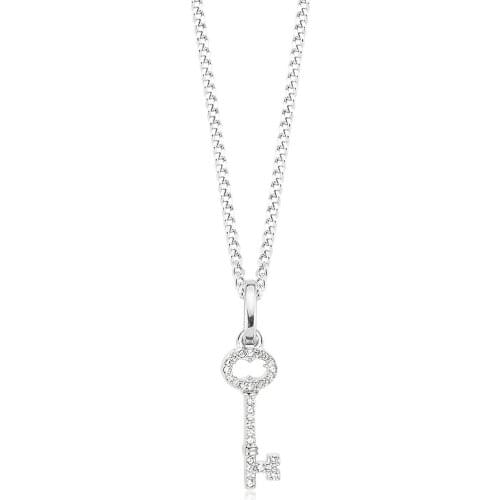 Valori Jewels Shimmery Key, Zirconia White Gemstone, Rhodium Plated, Sterling Silver Charm Necklace