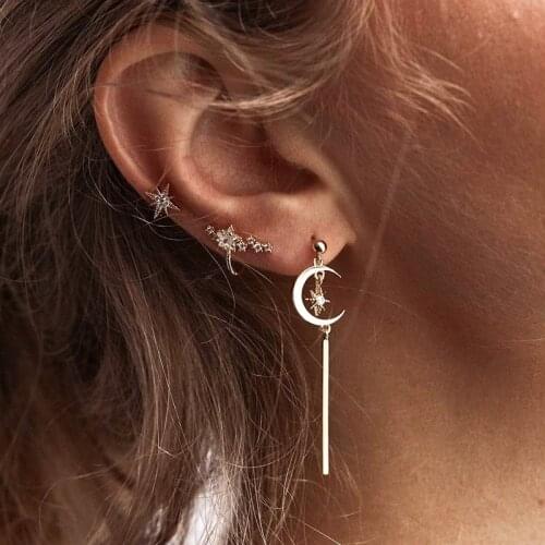 Fashion Moon Star Long Drop Earrings For Women Personality Rhinestone Piercing Earring Girls Christmas Gift Party Jewelry