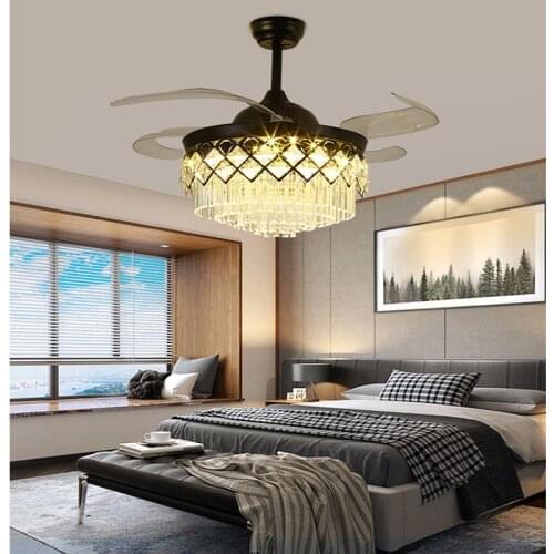 LED Invisible Crystal Ceiling Fans Creative 42 Inch 48 Inch Light Bedroom Personality Ceiling Fan with Lights Remote Control