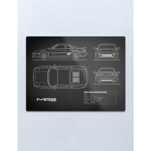 The MR2 Blueprint in Black Metal Print Tin Sign Man Cave Bar Pub Club Wall Decor 20x30cm