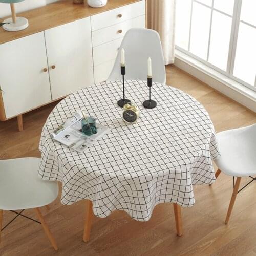 White Plaid Check Nordic Tablecloth For Round Table Vintage Table Cover For Party Home Kitchen Table Decoration Mantel