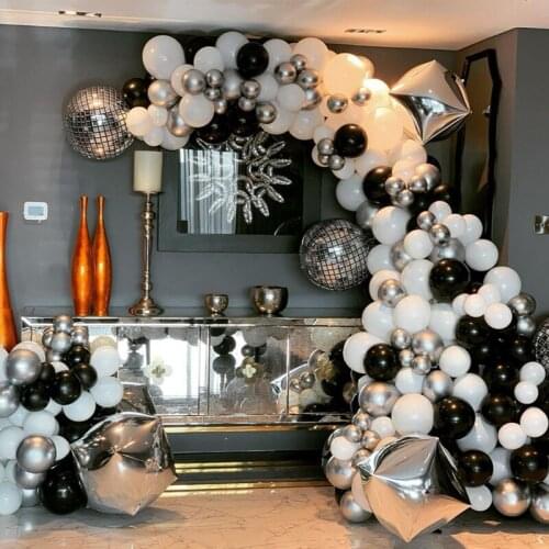 146pcs Black Silver Chrome Balloon Garland Arch Kit 4D Disco Helium Globos Wedding Birthday Party Decorations Baby Shower Kids