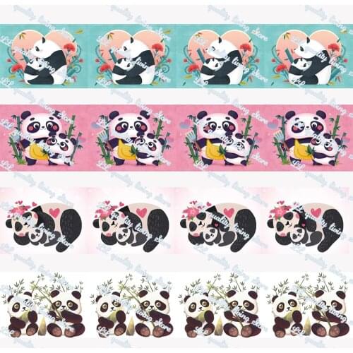 WL Cartoon Panda Mother and Child Grosgrain Ribbon Gift Wrapping Hair Bow Diy Party Decoration Craft Supplies Animal Collar