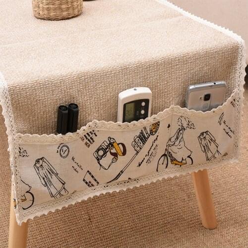 Japan Style Cotton Linen Tablecloth Pocket Multifunctional Rectangular Dining Table Cloth for Christmas Banquet Decor Desk Cover