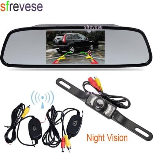 4.3" LCD Mirror Monitor + Wireless 7 LED IR Night Vision Reversing Camera Car Rear View Kit Parking System