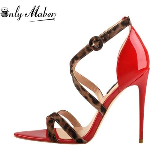 Onlymaker 12cm Womens Criss Cross Leopard Ankle Strap Stilettos Sandals Open Toe Heeled Summer heels Party Dressing Prom Shoes