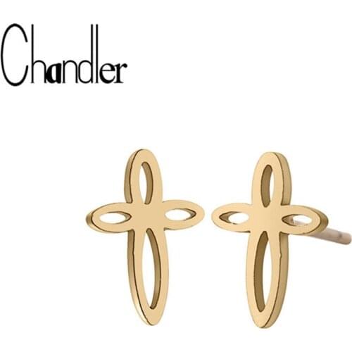 Chandler Punk Korean Cross Flower Stainless Steel Earrings Cross Stud Earrings Women Girl Jewelry Studs Small Earring oorbellen