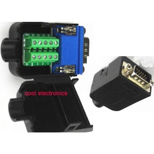 10pcs DB15 Connector 15 pin D-SUB VGA nut Terminal with Plastic Cover 3+6 Data Cable