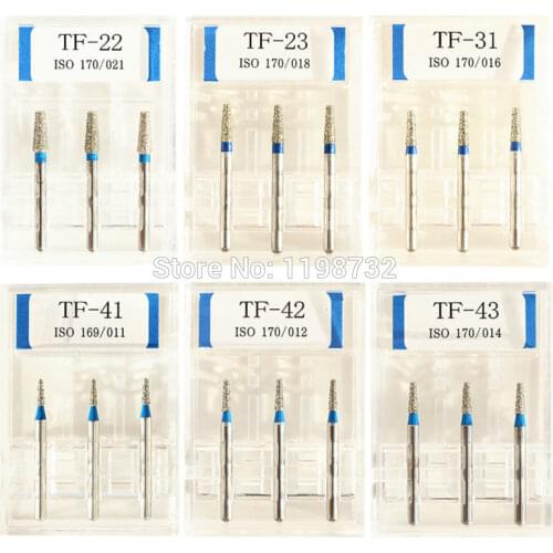 15Pcs /5Boxes Dental Diamond Burs TF-22/ TF-23/ TF-31/ TF-41/ TF-42/ TF-43 Drill Dia-Burs High Speed Handpiece Dentist Burrs