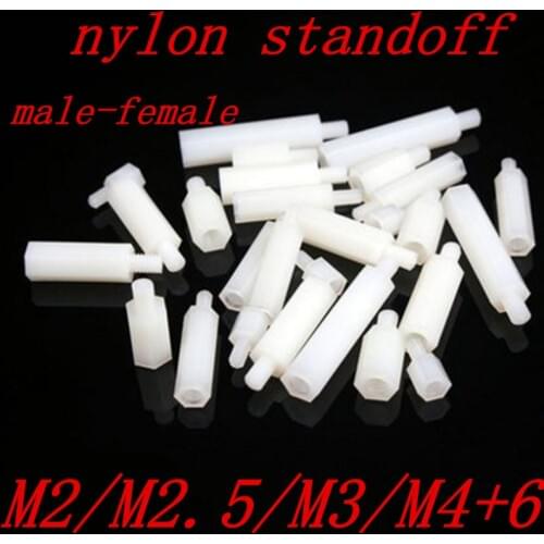 20-50Pcs Male to female M2 M2.5 M3 M4*L+6 white Hex Nylon Standoff Spacer Column Flat Head Nylon Plastic Spacing Screws