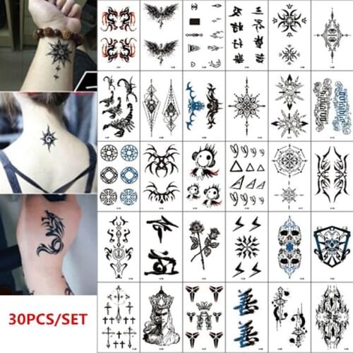 30pcs Tatuajes Temporales Skull Wing Sexy Temporary Tattoo Sticker for Men Women Body Arm Hands Fake Tattoo Tatuaggi Temporanei