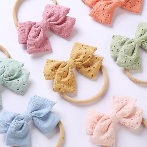 36pc/lot Baby Lace Embroidered Hair Bow Nylon Headband Solid Bowknot Nylon Elastic Hairbands for Newborn Toddler Girls Hair Clip
