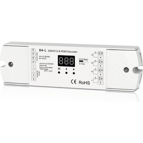 4CH 5A/CH Decoder Constant Voltage DMX512 RDM Decoder RGBW Controller 4 Channel Dimming Controller 12-24V Output PWM