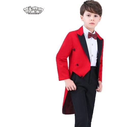 Kids Formal Dress Tuxedo Piano Performance Costume Flower Boys Birthday Wedding Suits High Quality Blazer +Shirt +Pant +Tie 4Pcs