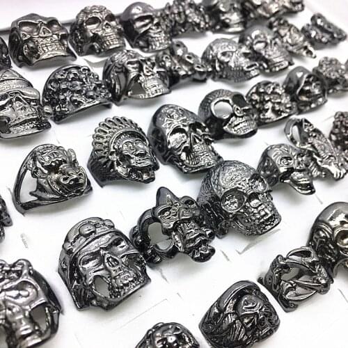 5pcs/Lot Mens Rings Skull Skeleton Punk Rock Jewelry Gothic Biker Ring Wholesale silver color gold/black party dress up