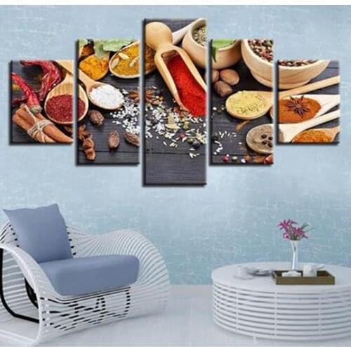 5 Pieces Spice Poster Wall Art Print Cinnamon Chilli Fennel Still Life Food Canvas Painting for Kitchen Home Wall Decor Dropship