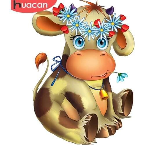 HUACAN Diy Diamond Painting Cow Cartoon Embroidery Cross Stitch Animal Flower Mosaic Wall Decor Diamond Art