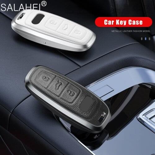 Aluminum Alloy+Leather Car Key Case Cover Shell For Audi A3 A4 B9 A6 C8 A7 S7 4K A8 D5 S8 Q7 Q8 SQ8 E-tron 2018 2019 2020 2021