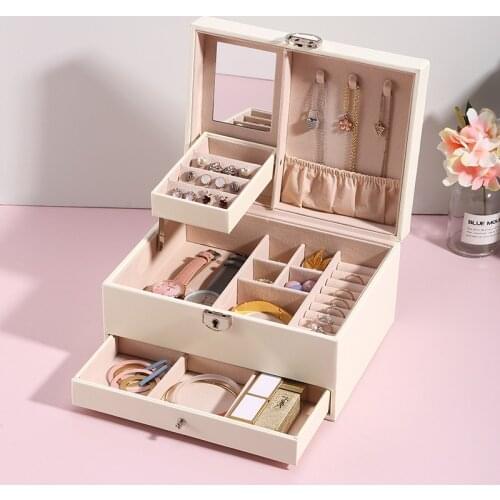 Casegrace Large PU Leather Drawer Jewelry Storage Box 3Layer Women Velvet Earring Ring Necklace Jewellery Case Organizer Casket