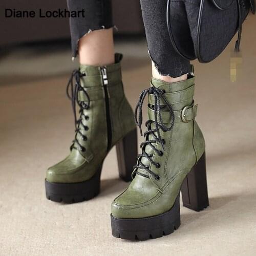 2021Women Plus Size Ankle Boots Cross Straps Waterproof Platform Buckle Fashion ZIP Ladies High Heels Casual Solid Booties Mujer