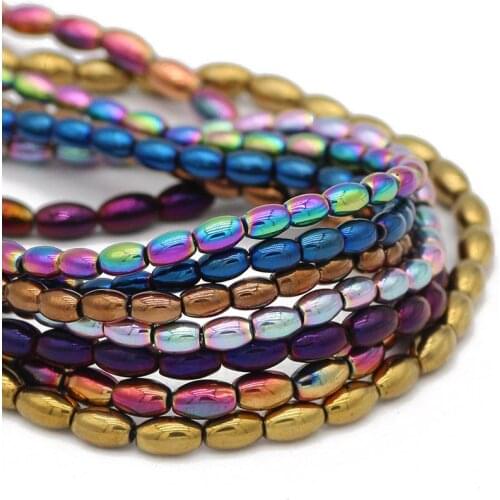 6/8MM Blue,Gold,Green,Purple Oval Rice Grains Hematite Natural Stone Spacer Loose Beads For DIY Jewelry Making Bracelet Findings