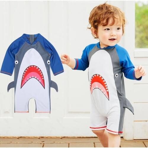 Children Baby Boys Swimsuit One-Piece Long Sleeve Swimming Bathing New Summer Bathing Swimwear Shark Cartoon Kids Boy Swimwears