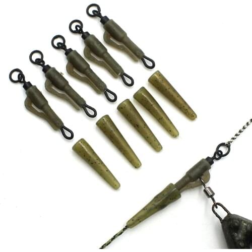 10PCS Hybird lead clips with uick change swivel tail rubber for carp fishing rigs tail rubber hook link tackle accessory