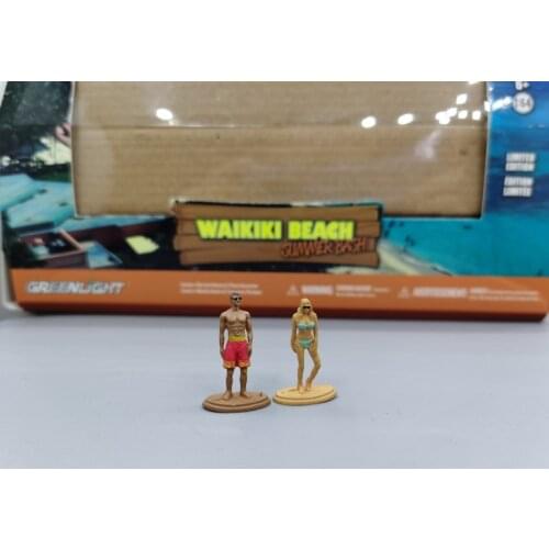 GreenLight 1:64 Beach bikini beauty and muscle shorts Man Doll Alloy model car Metal toys for childen kids diecast gift