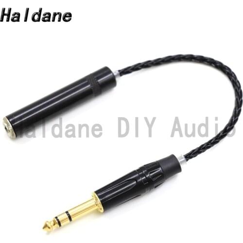 Haldane HIFI 7N Silver Plated 1/4 6.35mm TRS Male to Female Audio Adapter Cable 6.5mm Connector Upgrade Cable Cord DIY（Black