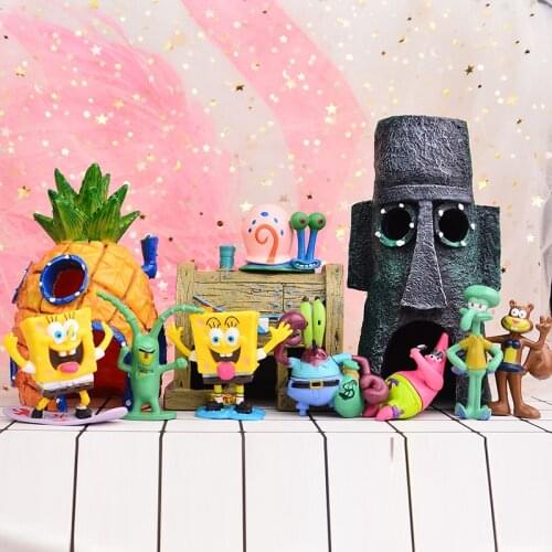 Kawaii Sponges Figure Bobs Patrick Star Toys Sets Cartoon Action Fish Tank Micro Landscape Decor Aquarium Model Toy Kids Gift