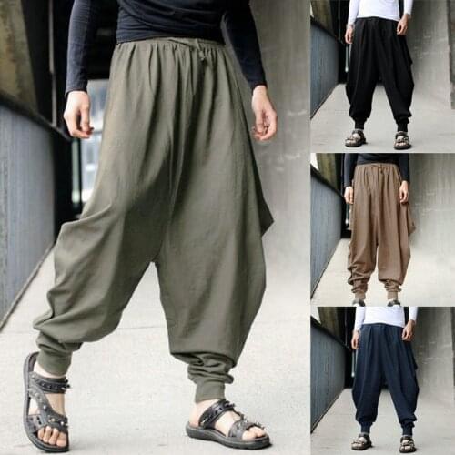 Chinese Style 2020 News Cotton Haren Trousers Loose Casual Traditional Chinese Clothing for Men Hakama Samurai Costume Hip Hop