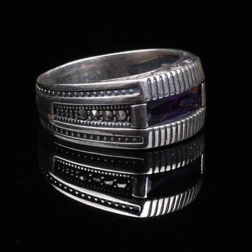 Handmade Mans Zircon Purple Gemstone Ring, Mans 925 Silver Ring, Zircon Ring