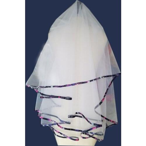 Short Muddy Girl Camo Bridal Veils Trims Edge Elbow Length Camo Ribbon Edge Wedding Veils Hair Pieces Bridal Wedding Access