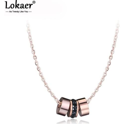 Lokaer Trendy Stainless Steel 3Pcs Circles Rhinestone Choker Necklace For Women Rose Gold Color Penadnt Necklaces Jewelry N17020