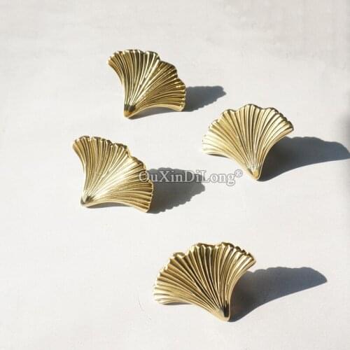 Designed 4PCS Pure Brass Ginkgo Leaf Furniture Handles Drawer Pulls Cupboard Wardrobe Kitchen Shoe TV Wine Cabinet Pulls Knobs