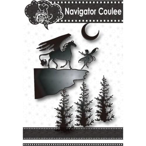 Pegasus, fairy, cliff, moon, metal cutting mold Decorative template Die in scrapbook card making Cutting craft supplies 2021