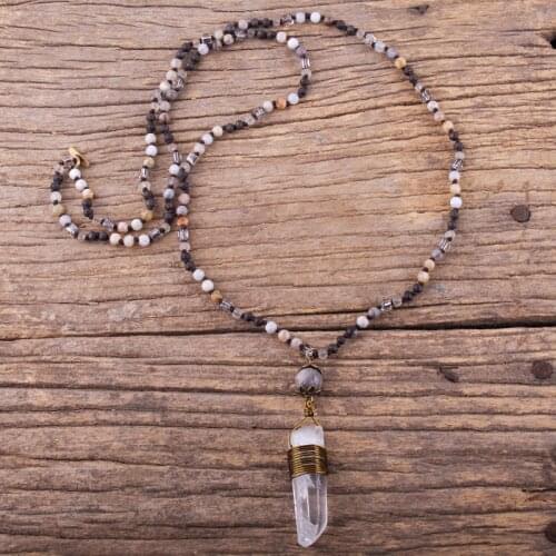 MD Fashion Bohemian Jewelry Accessory Beaded Necklace 4mm Multi Stone Knotted Crystal Stone Pendant Necklaces For Women Gift