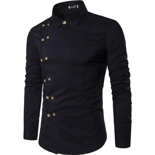 2020 Man New Inclined Buckle Double-breasted Design Streetwear Fashion Solid Camisa Masculina Comfortable Long-sleeve Tops Shirt