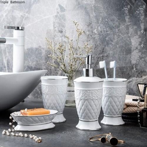 Creative Home Wash Four Piece Set Nordic Style Ceramics Soap Dispenser Gargle Cup Soap Dish Supplies Bathroom Accessories Set
