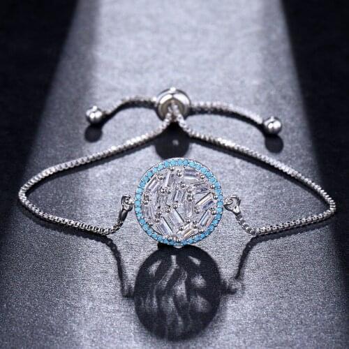 ORZTOON Fashion Geometry Square Zircon Adjustable Bracelets for Women Charm Blue ​Disc Bracelet Trendy Female Jewelry Gift 2021